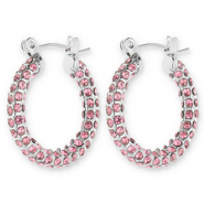 Boucles d'oreilles / cr&eacute;oles en acier Inox avec strass Argent&eacute;-rose