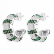 Boucles d'oreilles / puces en acier Inox avec strass Argent&eacute;-vert fonce