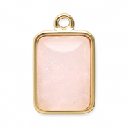 Breloques en acier Inox pierre naturelle rectangle Dor&eacute;-rose