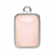 Breloques en acier Inox pierre naturelle rectangle Argent&eacute;-rose