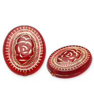 Perles acryliques ovale avec fleur Rouge-doré