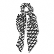 Elastique pour cheveux chouchou avec ruban Noir-blanc cass&eacute;