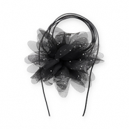 Ras de cou fleur en organza avec strass Noir-argent&eacute;
