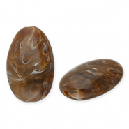 Perles acryliques oblong ovale Marron fonc&eacute;-blanc