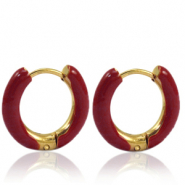 Boucles d'oreilles en acier Inox créoles émaillée 16mm Rouge bourgogne-doré
