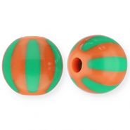 Perles acryliques 12 mm avec ray&eacute;es Orange chaud-vert