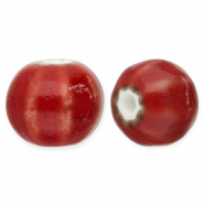 Perles en céramique avec rayées 12mm Rouge foncé