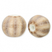 Perles en c&eacute;ramique avec ray&eacute;es 12mm Taupe clair