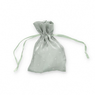 Sachet &agrave; bijoux en satin avec strass Vert olive vintage-argent&eacute;