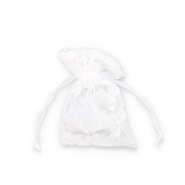 Sachet &agrave; bijoux en organza fleur Blanc