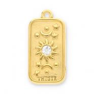 Breloques en acier Inox soleil, lune et &eacute;toiles avec strass Dor&eacute;-transparent