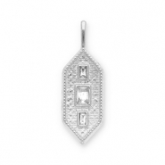 Breloques en acier Inox hexagone Argent&eacute;-transparent