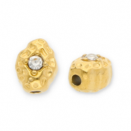 Perles en acier Inox ovale avec strass Doré-transparent