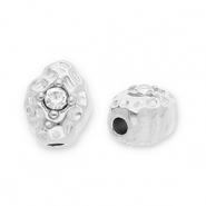 Perles en acier Inox ovale avec strass Argenté-transparent