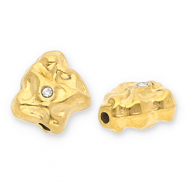 Perles en acier Inox irrégulier avec strass Doré-transparent