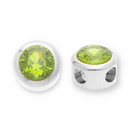 Perles en acier Inox disque Heishi avec strass Argenté-verte olive