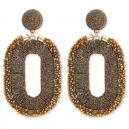 Boucles d'oreilles tendance avec perles en verre ovale Marron dor&eacute;-AB coating