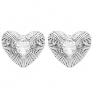 Boucles d'oreilles / puces en acier Inox coeur Argent&eacute;-cristal