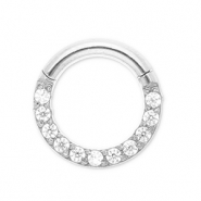 Piercing d&rsquo;oreilles en acier Inox clicker anneau avec strass Argent&eacute;-cristal