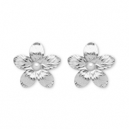 Boucles d'oreilles puces en acier Inox fleur Argent&eacute;