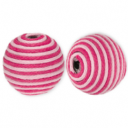 Perles acryliques 22 mm avec fil en coton cir&eacute; wax Rose clair-rose