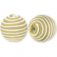 Perles acryliques 22 mm avec fil en coton cir&eacute; wax Vert olive-blanc