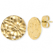 Appr&ecirc;ts en acier Inox boucles d'oreilles / puces d&rsquo;oreilles rond avec flor avec anneau Dor&eacute;