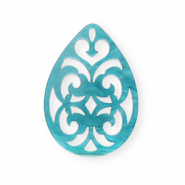 Pendentifs en r&eacute;sine goutte baroque 38x27mm Bleu atoll