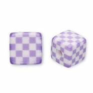Perles acryliques carr&eacute; avec cubes Violet-blanc
