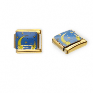 Appr&ecirc;ts en acier inox breloques pour bracelet italien lune et &eacute;toiles Dor&eacute;-bleu-jaune