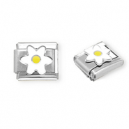 Appr&ecirc;ts en acier inox breloques pour bracelet italien fleur Argent&eacute;-blanc-jaune