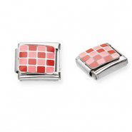 Appr&ecirc;ts en acier inox breloques pour bracelet italien carreaux Argent&eacute;-rose-rouge