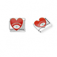 Appr&ecirc;ts en acier inox breloques pour bracelet italien coeur avec Oeil Porte-Bonheur Argent&eacute;-rouge fonc&eacute;-blanc