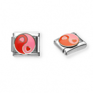 Appr&ecirc;ts en acier inox breloques pour bracelet italien c&oelig;ur Yin & Yang Argent&eacute;-rose-rouge