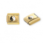 Appr&ecirc;ts en acier inox breloques pour bracelet italien Yin & Yang Dor&eacute;-noir-blanc