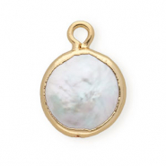 BQ Perles d'eau douce breloque rond Dor&eacute;-Blanc naturel