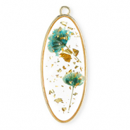 Pendentifs avec fleurs s&eacute;ch&eacute;es oblong ovale Dor&eacute;-vert eden