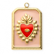 Breloques en acier Inox rectangle avec coeur Doré-rose vintage-rouge