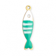 Breloques en acier Inox poisson Doré-turquoise menthe-blanc