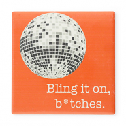 BY31&reg; Carreau avec texte "Bling it on, b*tches." Orange chaud-blanc-gris