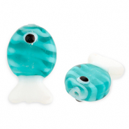 Perles en verre à la main poisson Bleu cyan foncé-blanc-noir