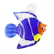 Breloques en verre peintes à la main poisson Bleu foncé transparent-blanc-orange-jaune