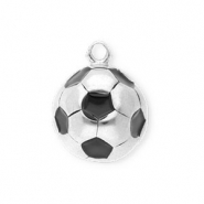 Breloques en acier Inox football Argent&eacute;-noir