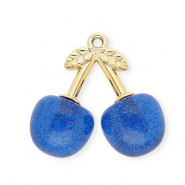 Pendentifs acryliques cerises Dor&eacute;-bleu paillet&eacute;