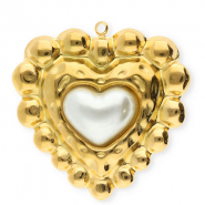 Breloques en acier Inox coeur Dor&eacute;-blanc