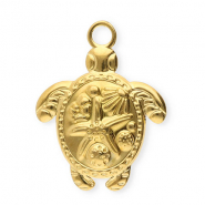 Breloques en acier Inox tortue avec &eacute;toile de mer Dor&eacute;