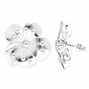 BY31&reg; Appr&ecirc;ts en acier Inox boucles d'oreilles&nbsp;/&nbsp;puces d&rsquo;oreilles fleur avec anneau Argent&eacute;