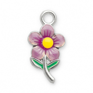 Breloques en acier Inox fleur Argent&eacute;-rose clair-jaune