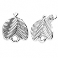Appr&ecirc;ts en acier Inox boucles d'oreilles / puces d&rsquo;oreilles feuilles avec anneau Argent&eacute;