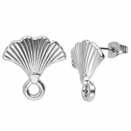 Appr&ecirc;ts en acier Inox boucles d'oreilles / puces d&rsquo;oreilles &eacute;ventail avec anneau Argent&eacute;